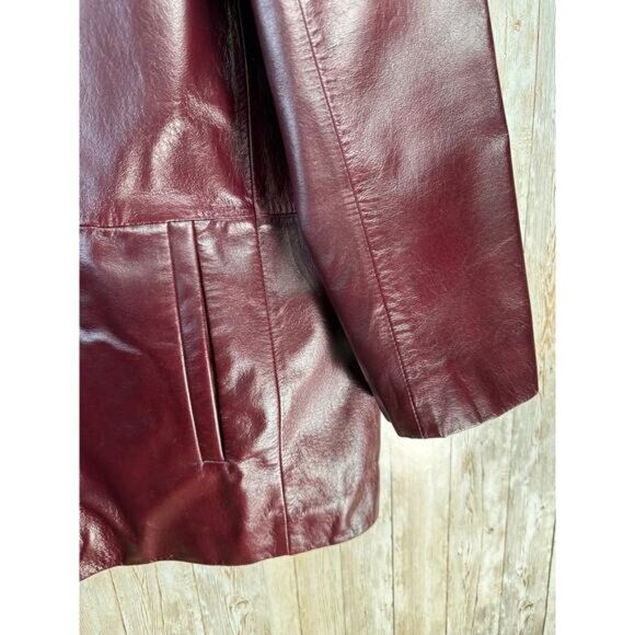 BachRach Leather Jackets Mens L Cranberry Red Button Up Satin Lined Notch Lapel - Picture 4 of 6